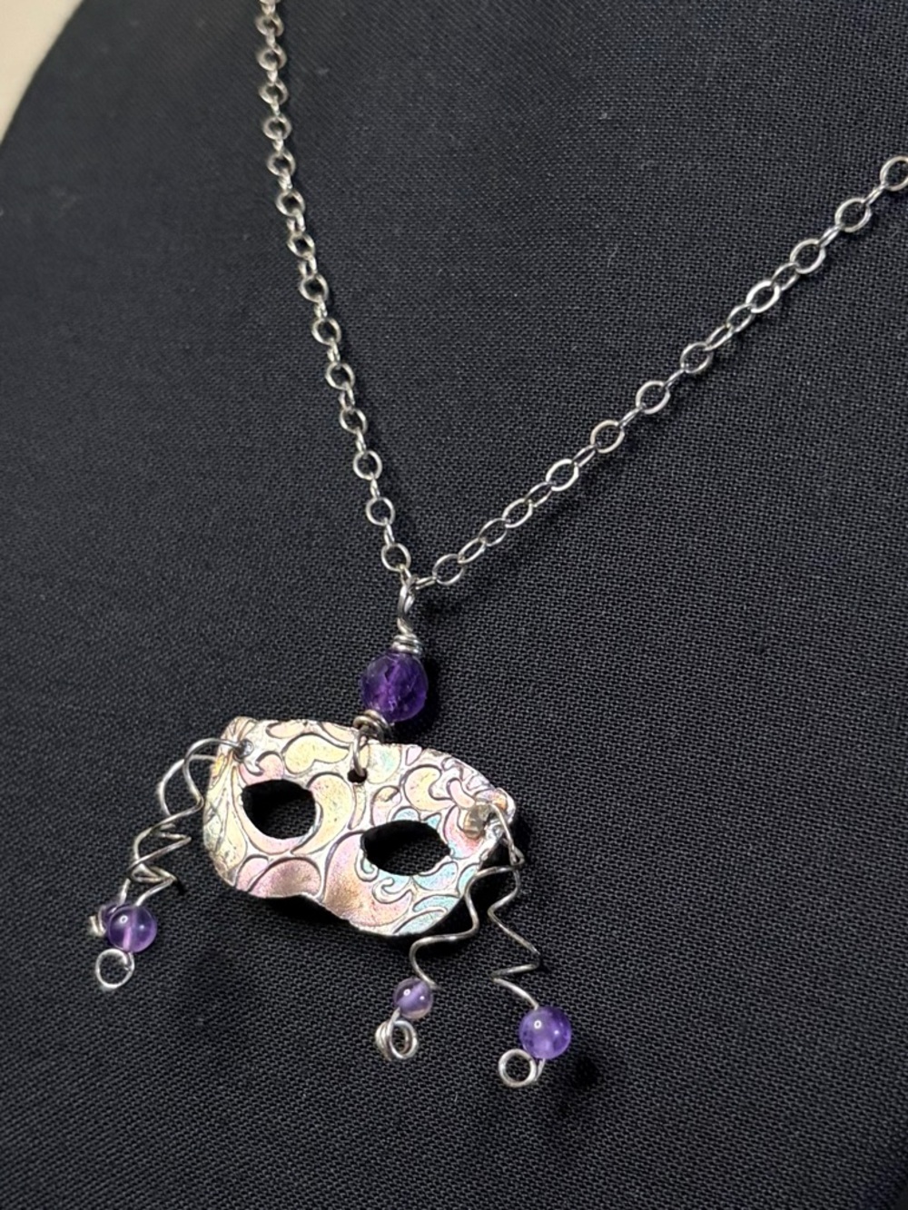 Copper Amethyst Sterling Silver Mardi Gras Masquerade Artisan Necklace - Picture 3 of 9